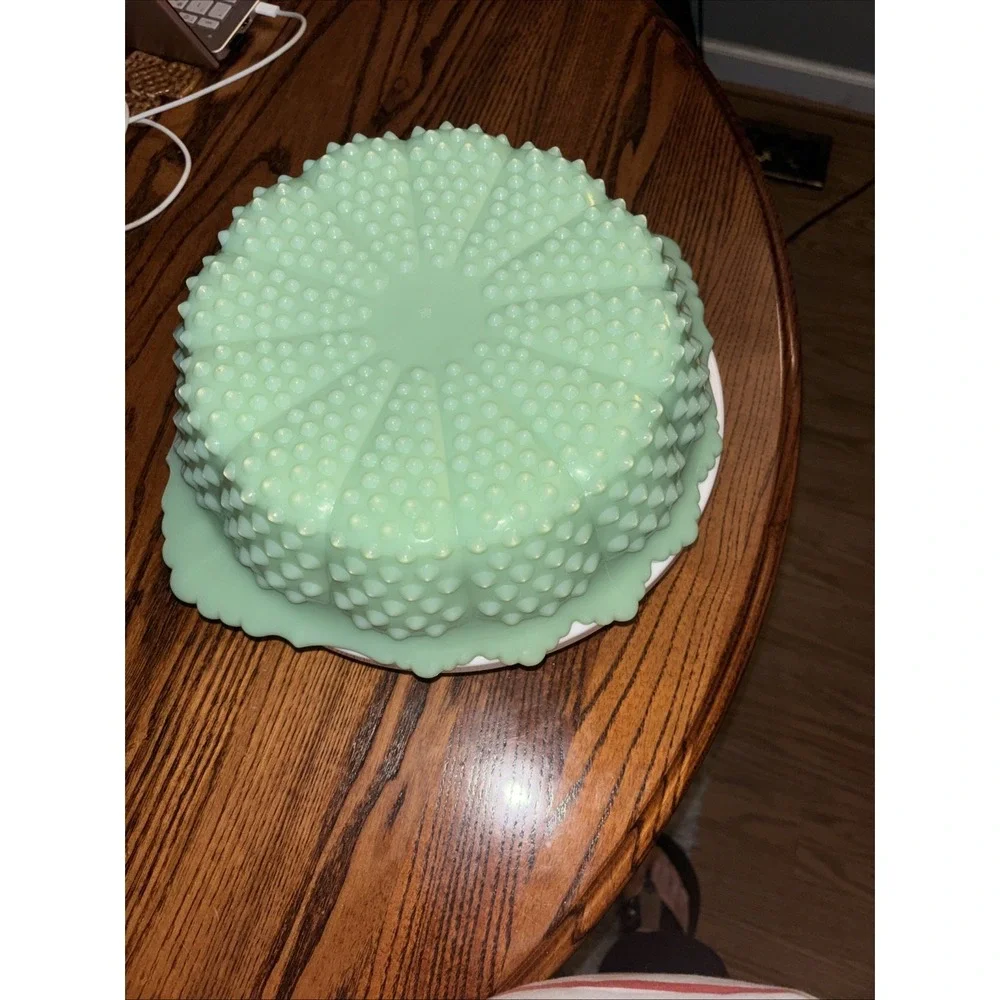 Melon/Chip/Dip Divided Bowl - Hobnail Gigi Pattern - Jadeite Green - Mosser USA